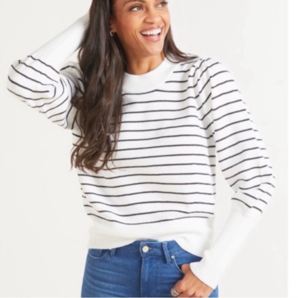 French Connection White and Black Striped Sweater